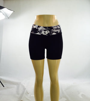 Yoga Short - Black with Floral Waistband